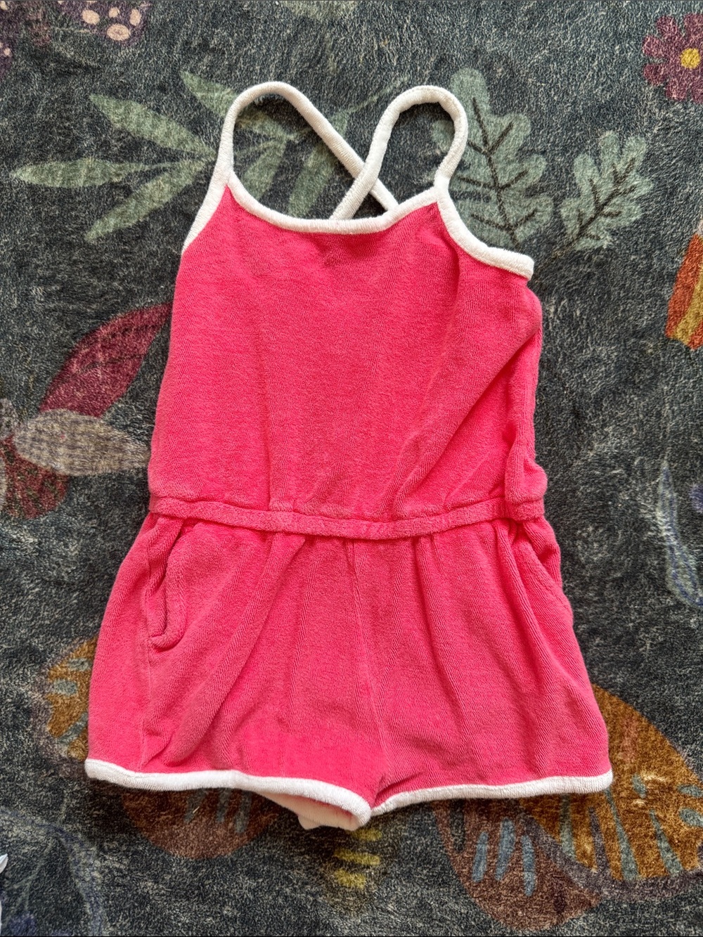 Vineyard Vines Hot Pink Terry Romper with White Trim